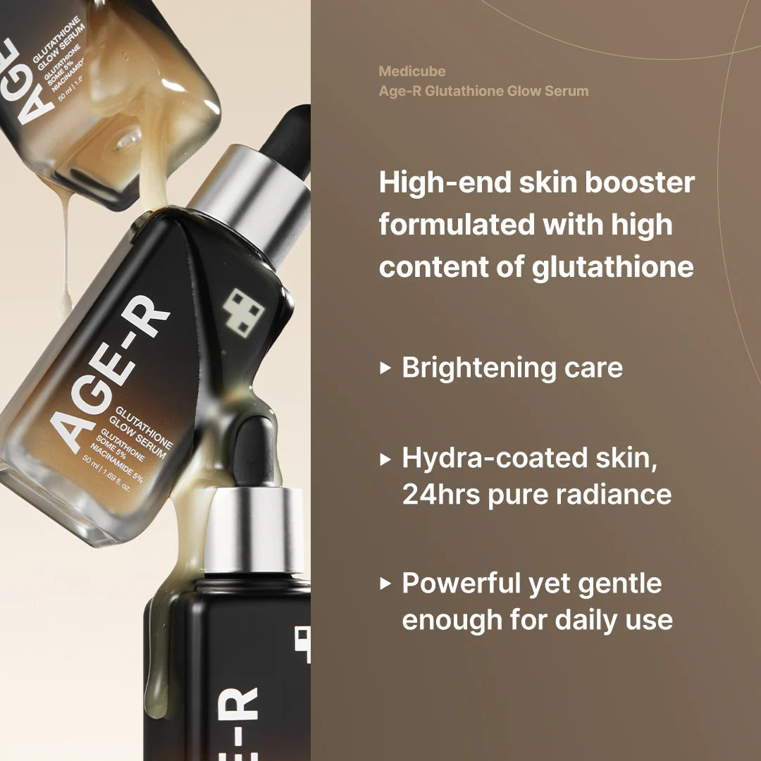 Medicube AGE-R Glutathione Glow Serum - Antioxidant & Elasticity Care Serum for 24Hr Pure Radiance, Korean Glass Glow Skin, Daily Use for Youthful Skin, Korean Skincare 2-Pack