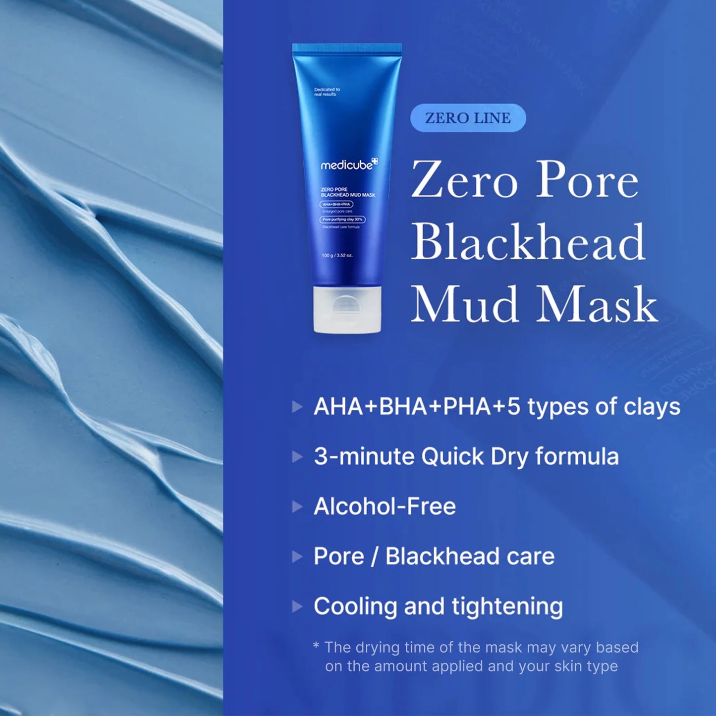 medicube Zero Pore Blackhead Mud Facial Mask - Skin Cooling & Pore Tightening - 3 Minute Quick Dry Formula with AHA, BHA, PHA, and Pore-Purifying Clay - Korean Mud Mask 3.52 oz 2-Pack