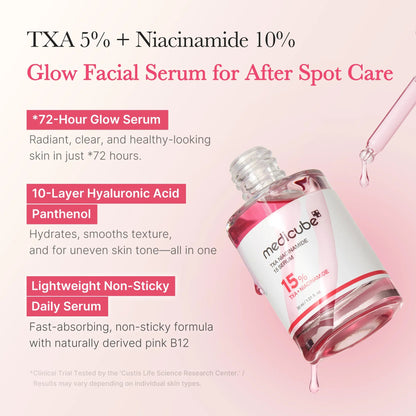 medicube TXA+Niacinamide 15% Glow Facial Serum for After Spot Care | All-in-One Daily Korean Skincare | Uneven Skin Tone, Texture, and Hydration Care | High-Potency Tranexamic Acid 5% | 1.01 fl.oz  2-Pack