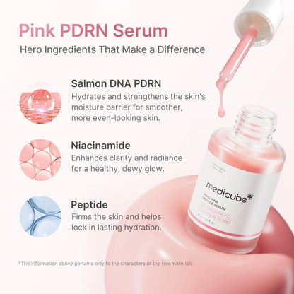 medicube PDRN Pink Peptide Serum with Salmon DNA | Pink Glow Serum with Peptides & Niacinamide for Hydration & Firm-Looking Skin | Uneven Tone Care | Korean Skincare, 1.01 fl. Oz 2-Pack