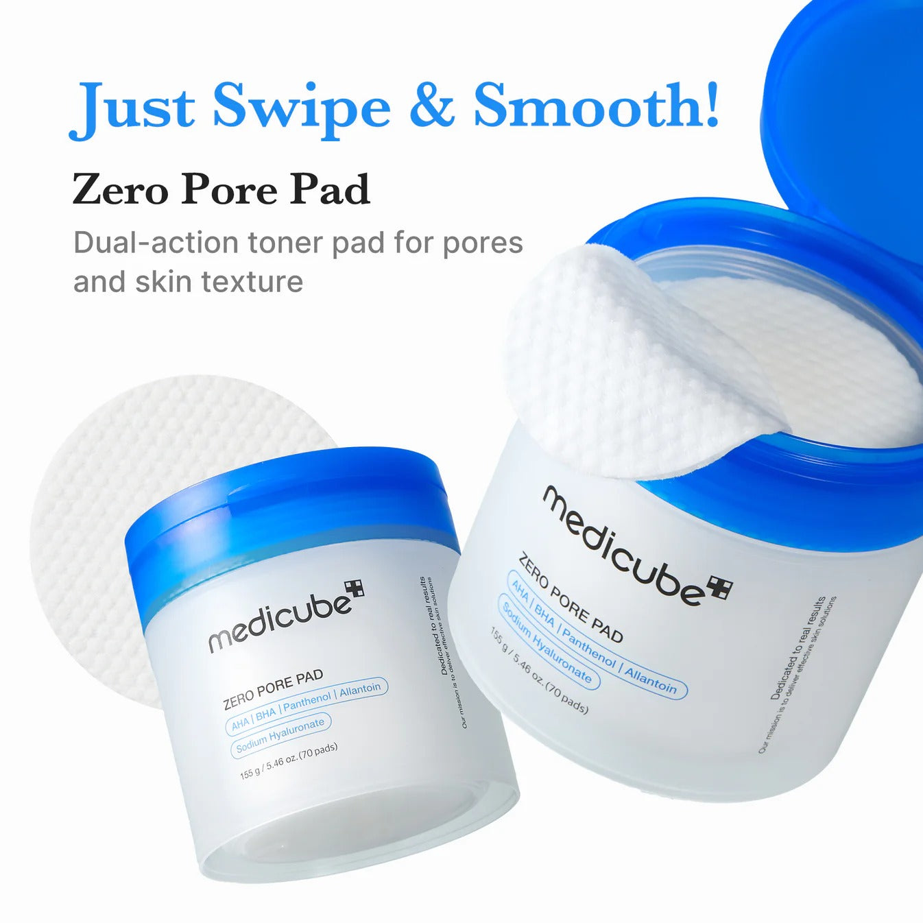 medicube Toner Pads Zero Pore Pad 2.0 | Dual-Textured Facial Pad for Exfoliation and Pore Care with 4.5% AHA Lactic Acid, 0.45% BHA Salicylic Acid | Ideal for All, Korean Skin Care, 70 Pads (2 Pack)